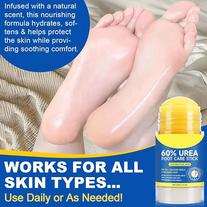Foot Care Stick with 60% Urea 2% Salicylic Acid Aloe Vera coconut tea tree oil, Foot Callus Dead Hard Skin Remover Moisturizer for Rough Dry Cracked Feet, Knees, Elbows, Hands Repair Stick
