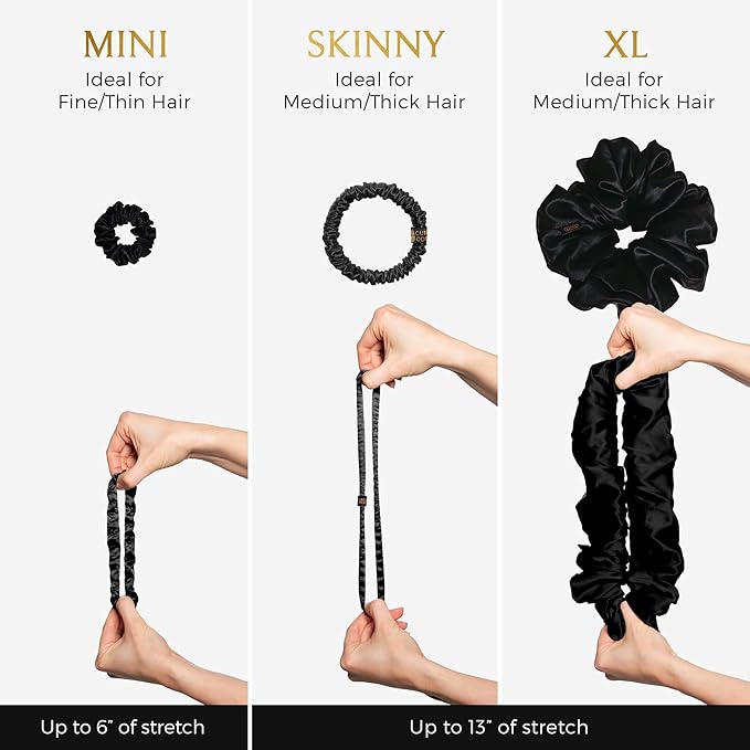 Silk Scrunchies Ponytail Holders – Oversized Mulberry Silk Scrunchies – Extra Large No Damage Hair Ties for Curly, Thick, and Thin - Hair Accessories for Women – Black & White, XL By Curlfriend