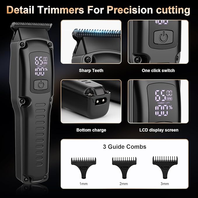 Professional Hair Clipper for Men, 3 in 1 Hair Clipper Beard Trimmer and Electric Foil Shaver Set with LED Display, Cordless Grooming Kit for Home, Travel, Barber, Ideal Gift for Him