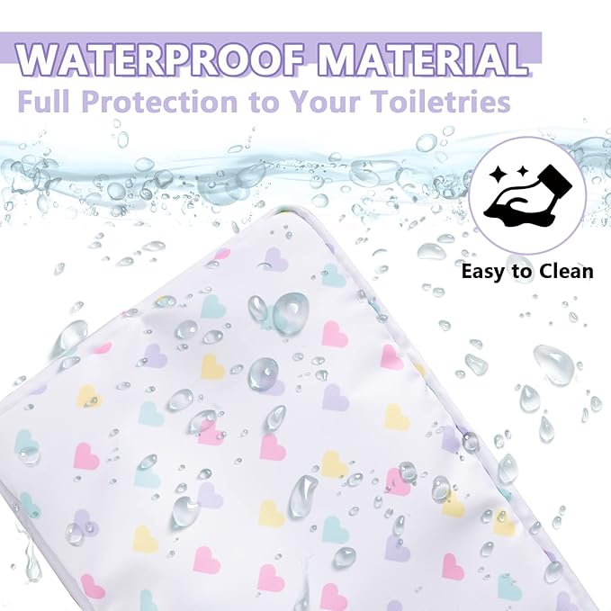 Large Makeup Bag Pouch, Nylon Women Travel Toiletry Storage Bag Big Makeup Organizer Bag for Girls, Preppy Cosmetic Bag Cute Zipper Pouch Skincare Bag for Sport School Work Gift(Large-White Heart)