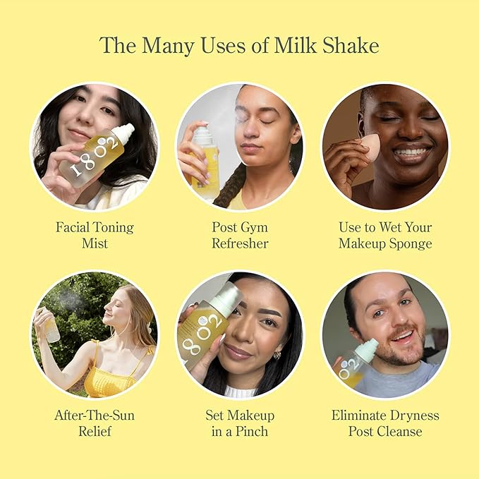 Beekman 1802 Milk Shake Mini Hydrating Face Mist - Hyaluronic Acid & Squalane Facial Mist Minimizes Pores & Gently Moisturizes, Goat Milk Skin Toner Spray, Lightweight, Fragrance Free, Travel Size