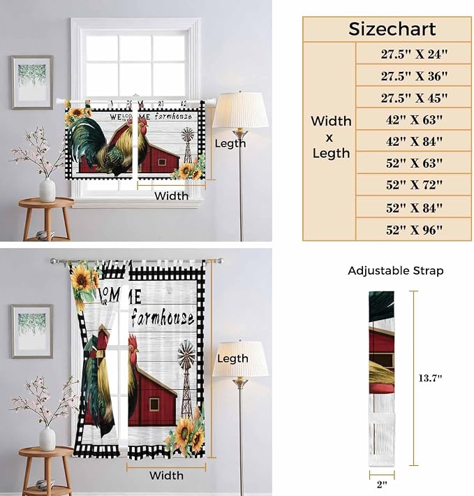 Farmhouse Rooster Living Room Curtains 84 Inch Length, Window Curtains Tab Top - Image 8