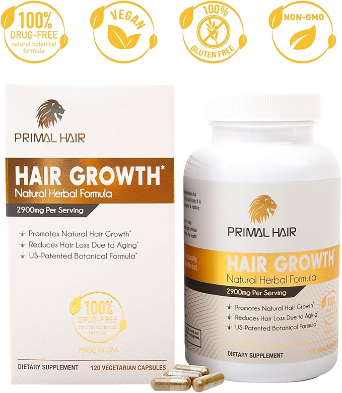 3 PK- 100% Natural Growth Treatment, Reduces Hair Loss, US Patented Formula Proven Effective for Men & Women, 100% Vegan, Non-GMO, 90-Day Supply, 3 Pack