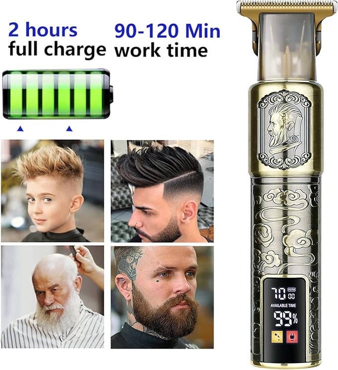 Hair Clippers for Men - Cordless T-Blade Trimmer - Professional Haircut & Grooming Kit - Rechargeable - LCD Display (Figure-03)