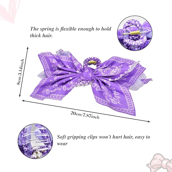 Bow Claw Clips Bow Hair Clips 2PC Purple Big Hair Bows for Women Butterfly Styling Large Hair Clips for Thick Hair for Girls Hair Accessories for Teen