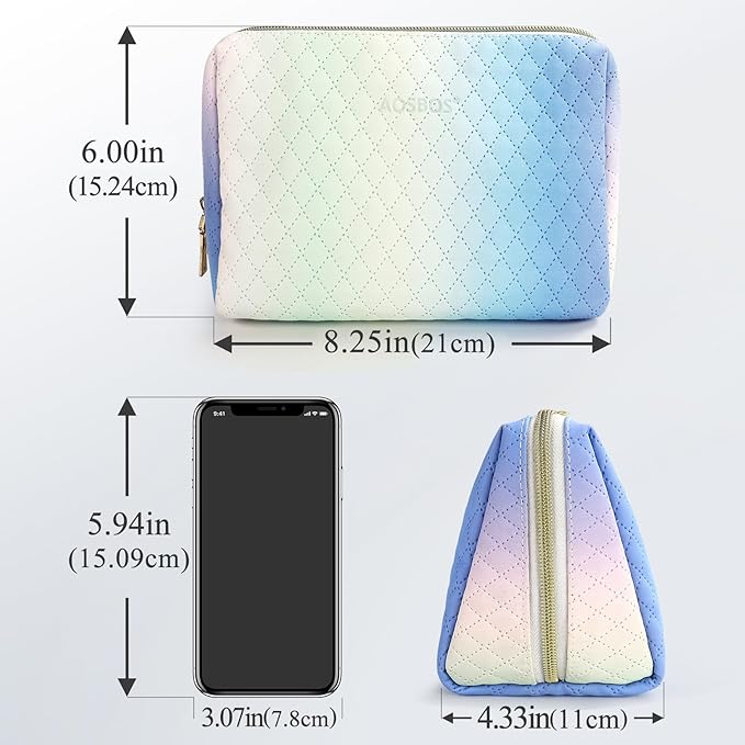 Aosbos Travel Size Cosmetic Bag Cute Makeup Bag Makeup Pouch for Women Travel Essentials Cosmetic Pouch Organizer Purse, Gradient White Blue