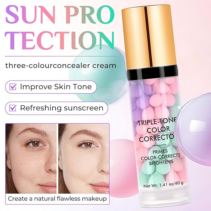 Primer for Face Before Makeup, 3 In 1 One Step Color Corrector Primer, SPF 50 PA+ Sunscreen Isolation Cream, Hydrating, Oil Control Facial Serum Even Skin Tone, Water-Resistant & Sweat-Proof