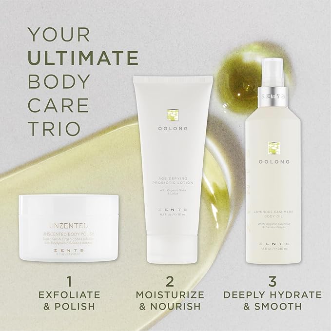 Zents Luminous Cashmere Body Oil (Oolong Fragrance) | Moisturizing Body Oil with Vitamin E & Organic Coconut Oil | Softens & Smooths Skin | 8 fl oz