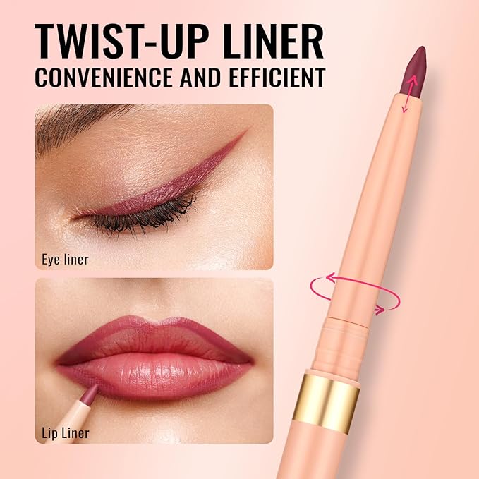 Oulac Black Lip Liner Pencil, 2in1 Retractable Makup Crayon for Lipliner and Eyeliner, Highly Pigmented, Smooth, Long Lasting and Waterproof Formula, Vegan Beauty, 01 Noir