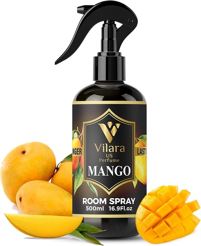 Vilara US Room Spray Freshener – Long-Lasting Luxury Perfume Scent, Linen & Fabric Spray for Bedding, Furniture, Home & Bedroom Aromatherapy – 16.9 fl oz (Mango)