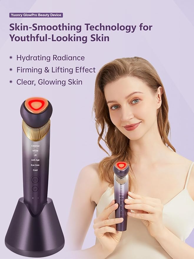 6-in-1 Age-Defying - Eye, Face & Neck Lift & Firm, 5-Color Light Therapy for Face with Microcurrent, Vibration, Heat & Cooling, Skin Care Tool for Youthful & Tightening Skin,Purple