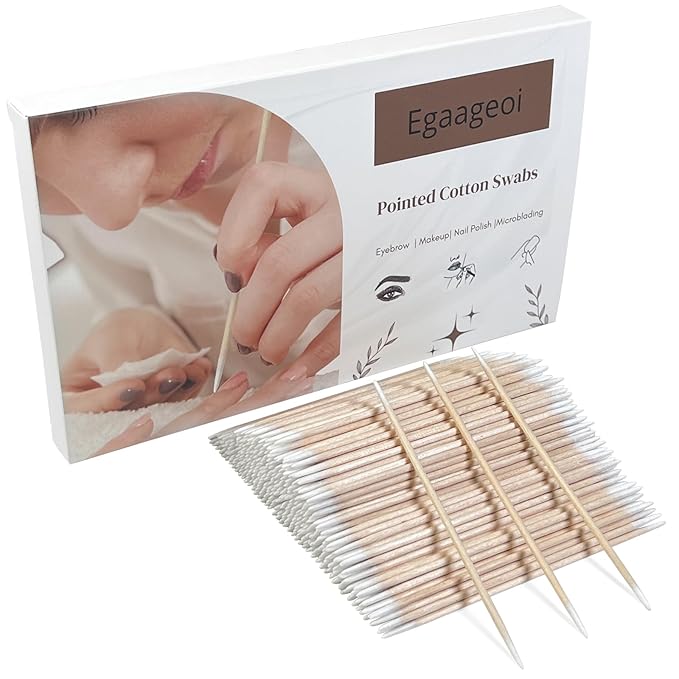 600 Pcs Pointed Cotton Swabs – 4-Inch Double-Sided Microblading Cotton Swab with Wooden Sticks for Makeup Application, Nail Care, and Tight Space – Soft, Lint-Free, Disposable Tattoo and Craft Tools