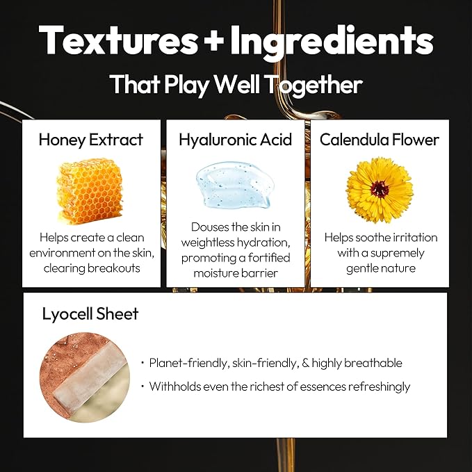 LAPCOS Honey Sheet Mask, Daily Face Mask with Hyaluronic Acid and Antioxidants to Hydrate and Tighten Dry Skin, Korean Beauty Favorite, 5-Pack