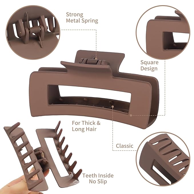 12 Pcs Large Hair Claw Clips for Thick Hair, 4.1 x 2.1 x 1.2 Inch, Square Hair Clips Jumbo Jaw Clips, Bulk Hair Accessories for Women and Girls - Brown