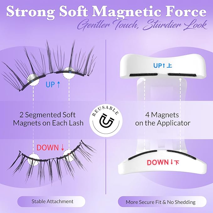 Bepholan Soft Magnetic Lashes with Applicator,No Glue Needed Reusable Soft Magnetic Eyelashes Natural Look Easy to Wear and Remove Waterproof Cruelty-free False Lashes（RC001）