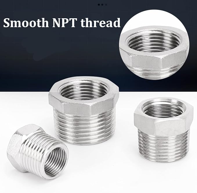 2 Pcs 304 Stainless Steel Reducer Hex Bushing, 1/2" Male NPT to 1/4" Female - Image 7