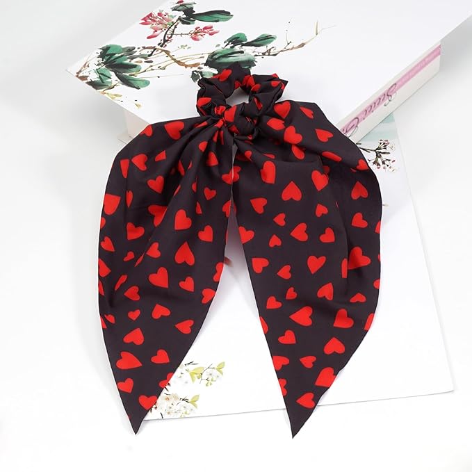Valentines Hair Ties for Women Girls Red Heart Hair Scrunchies Elastic Hair Tie Ribbon Valentine's Day Hair Bows Hair Accessories Gifts