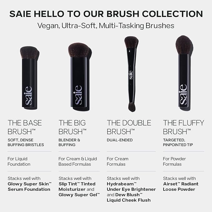 Saie The Ultimate Brush Collection - Base, Big, Double, Fluffy & Powder Blush - High-Performance, Cruelty-Free Makeup Brushes for Seamless Application