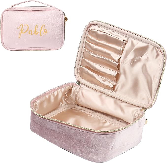 Personalized Name Makeup Bags - Monogrammed Gift for Women Girls Cosmetic Bag with Zipper Gift Ideal for Teen Girls Women Birthday Friend Mom (Pink)