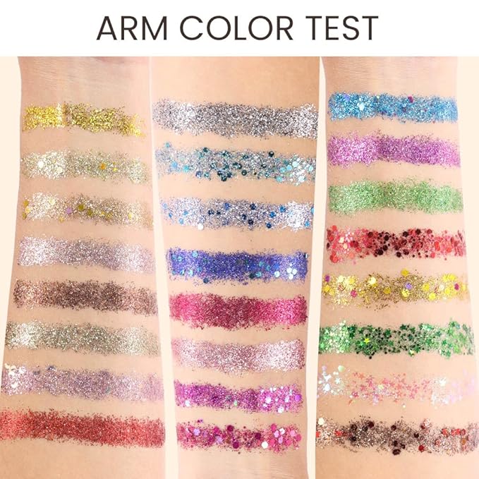 evpct 24 Colors Glitter Eyeshadows Palette Makeup for Women, Black White Pink Green Blue Rainbow Sparkle Neon Metallic Shimmer Shiny Eyeshadow Palette, Body Pressed Eye Shadow Glitter Palettes Makeup