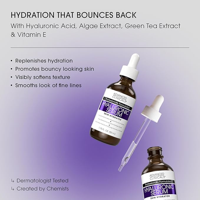 Advanced Clinicals Hyaluronic Acid Serum For Face | Moisturizing Facial Skin Care Products | Hydrating Serum For Face Helps Improve Look Of Wrinkles, Fine Lines, & Uneven Dry Skin Texture, 2-Pack