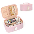 OCHEAL Makeup Bag for Women, Monogram Cosmetic Bag with Brush Holder, Pink Travel Makeup Case Beauty Toiletry Bag Organizer Personalized Gifts for Girls Bridesmaid, Sister, Wife, Friends Initial E