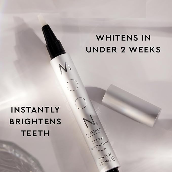 MOON Teeth Whitening Pen, Platinum Mint, 0.09 Fl Oz, Gentle on Teeth, Whitens with Antioxidants & Essential Oils, Vegan Whitening Gel in an Easy Applicator