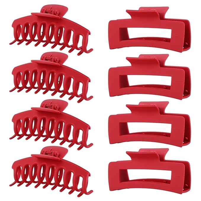 Red Hair Clips for Women - 8 Pack 4.3 Inch Large Hair Claw Clips for Women Thin Thick Curly Hair, Big Matte Banana Clips,Strong Hold jaw clips