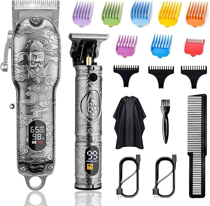 Soonsell Hair Clippers for Men T-Blade Trimmer Set,Barber Clippers,Clippers for Hair Cutting,Hair Cutting Kit,Cordless Clippers,Blade Close Cutting Beard Trimmer,LCD Display(Silver