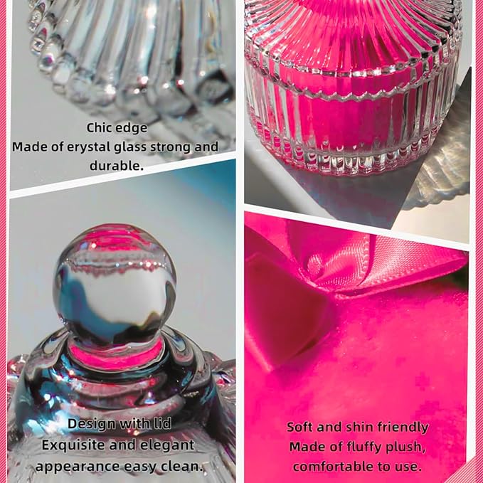 2 Pcs Large Body Powder Puff and Container Powder Container with Puff Powder Puff Crystal Container Soft Washable Reusable Velour Face Body Glitter Powder Puff Wet Dry Makeup (Amber Simple)