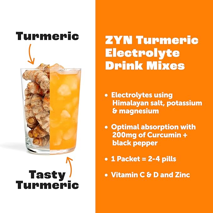 ZYN Electrolyte Drink Mix Hydration Packets, Strawberry Yuzu Electrolytes Powder, Hydration Packets w/Turmeric Curcumin, Vitamin C & D, Zinc, Hydrate & Recover Electrolyte Powder, Pack of 32