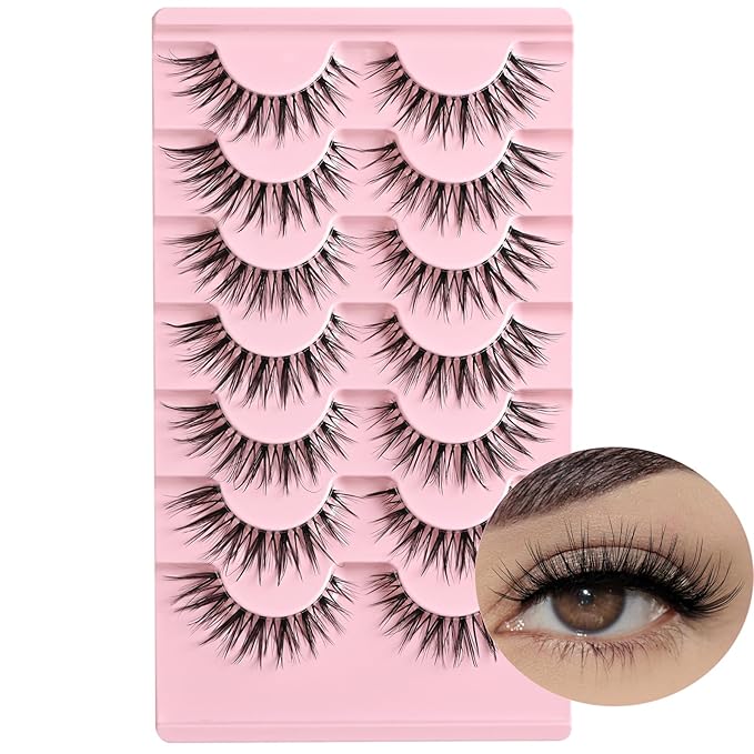 FARRED Cat Eye Lashes Natural Eyelashes Short Wispy Lash Strips Clear Band Volume Eyelash Cateye Medium Length False Lashes Natural Looking Hybrid Clusters Full Strip Lashes (A20 | 8-14MM)