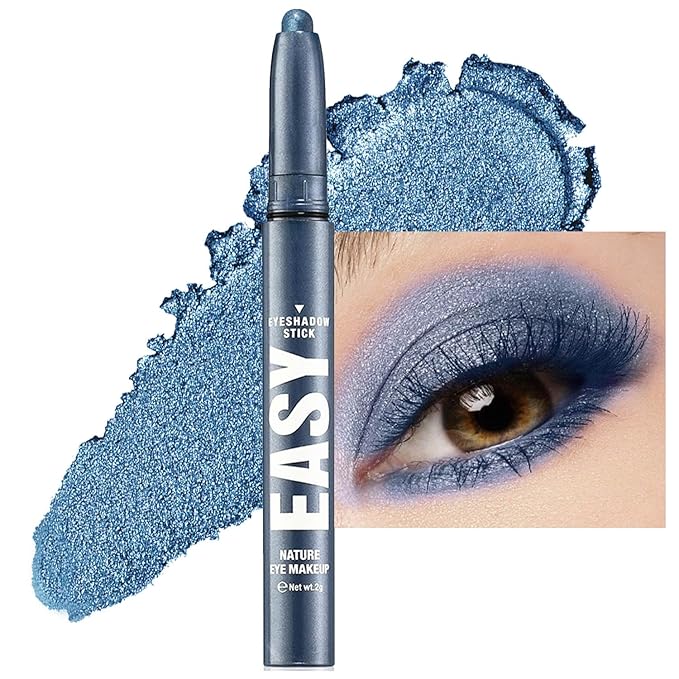 Blue Eyeshadow Stick Shimmer Cream Single Eyeshadow Pencil Makeup, High Pigmented Crease-proof Eye Shadow Brightener Stick, Hypoallergenic Waterproof Long Lasting Eye Highlighter stick(B-22#)