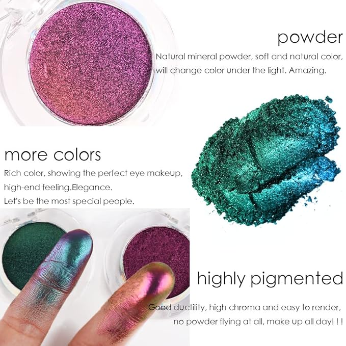 evpct 2Pcs Duochrome Chameleon Chrome Multichrome Eyeshadow Makeup Palette Set Women, Sapphire blue Purple Gold Metallic Holographic Glitter Sparkle Shimmer Loose Eyeshadow Eye Shadow Palette Makeup