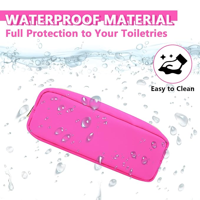 Small Pencil Case Makeup Bag for Purse, Cute Pencil Pouch Preppy Nylon Makeup Brush Bag with Zipper , Girls Portable Stationery Storage Case Small Pen Bag for Office School College(Slim-Bubblegum)
