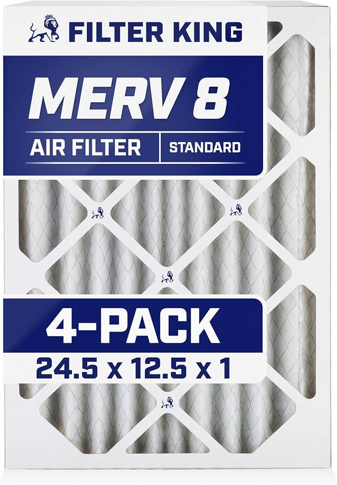 Filter King 24.5x12.5x1 Air Filter | 4-PACK | MERV 8 HVAC Pleated A/C Furnace by FilterKing