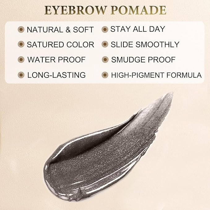 LAVONE Eyebrow Stamp Pencil Kit - Makeup Brow Stamp Trio with Waterproof Eyebrow Pencil, Eyeliner, Pomade, Dual-ended Brush - Dark Gray