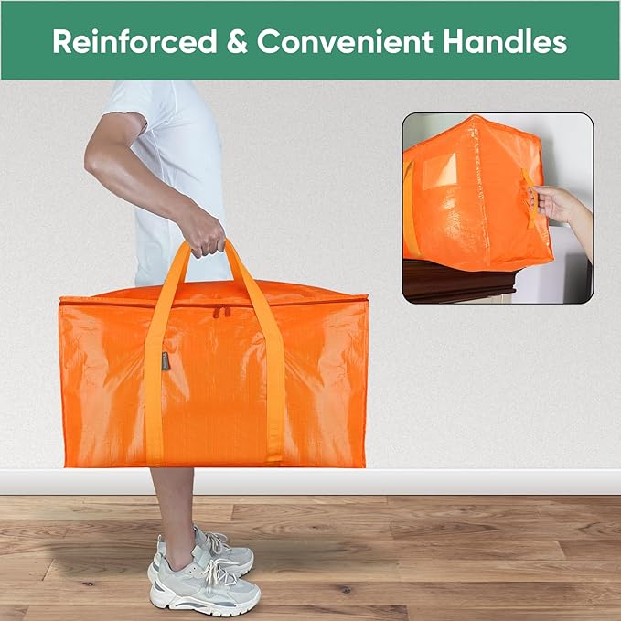 BALEINE 2-Pack Oversized Moving Bags with Reinforced Handles, Heavy-Duty Storage Tote for Clothes, Moving Supplies (Orange, 2-Pack)