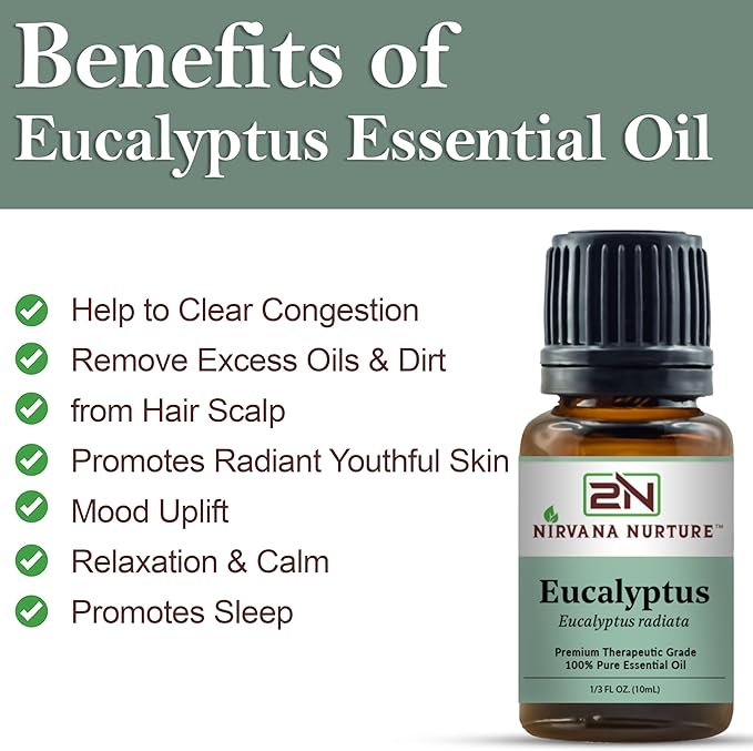 Eucalyptus Essential Oil 100% Pure Premium Therapeutic Grade, Undiluted - Aromatherapy Diffuser for Calm and Relaxation, Skin Care, Hair Care