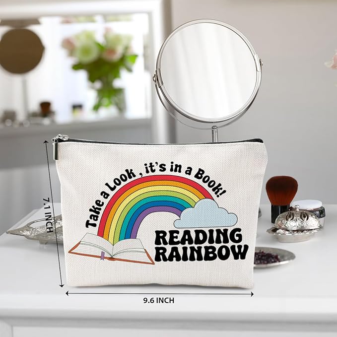 Book Lovers Gifts Makeup Bag, Reading Cosmetic Bag, Rainbow Travel Organizer Zipper Pouch Bookworm Book Club Bookish Gifts for Readers Women Girls Teacher Coworker Best Friend Sister