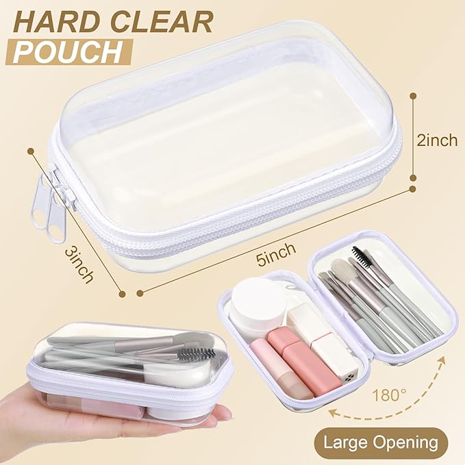Hoolerry 3 Pcs Clear Hard Zipper Case Plastic Pouch Transparent Hard Case Clear Makeup Bag Portable Travel Organizer Bin for Cosmetics, Building Blocks, Puzzles(White,Xs)