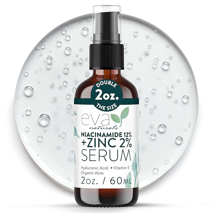 Eva Naturals Niacinamide 12% + Zinc Serum for Face – Dark Spot Remover, Pore Minimizer, Redness Relief, Hydrating Vitamin B3 with Botanical Hyaluronic Acid, Anti-Aging Facial Serum for Clear Skin
