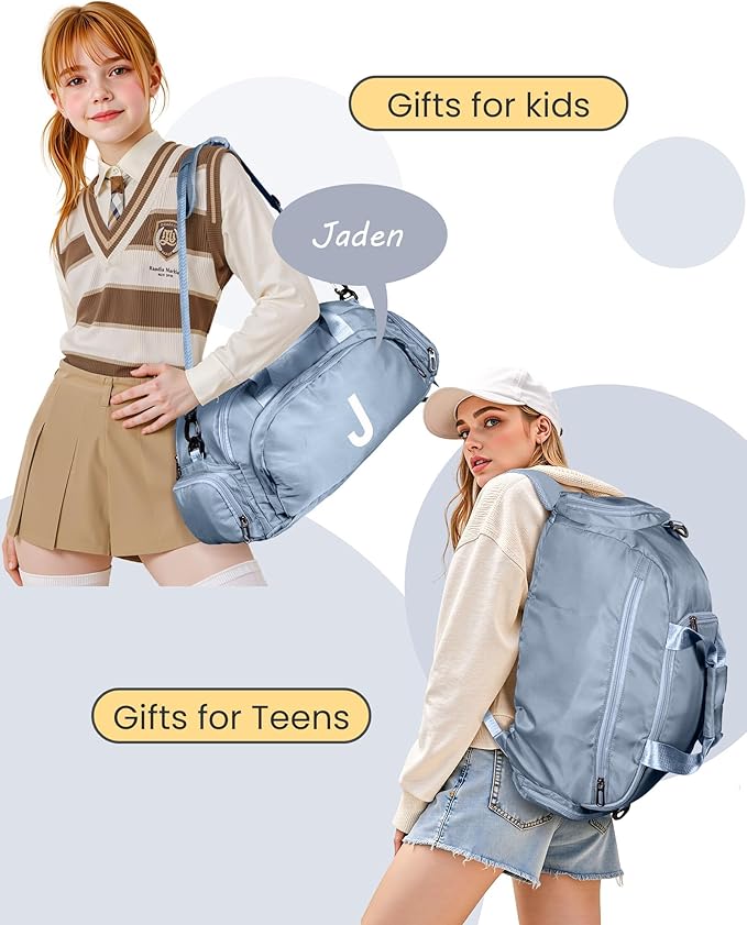 Teen Girls Gifts Trendy Stuff, Initial Gym Bags with Shoe Compartment, Dance Bag for Girls, Monogram Kid Overnight Bags, Small Travel Duffle Tote-Festival Gift for Daughter (Letter D)