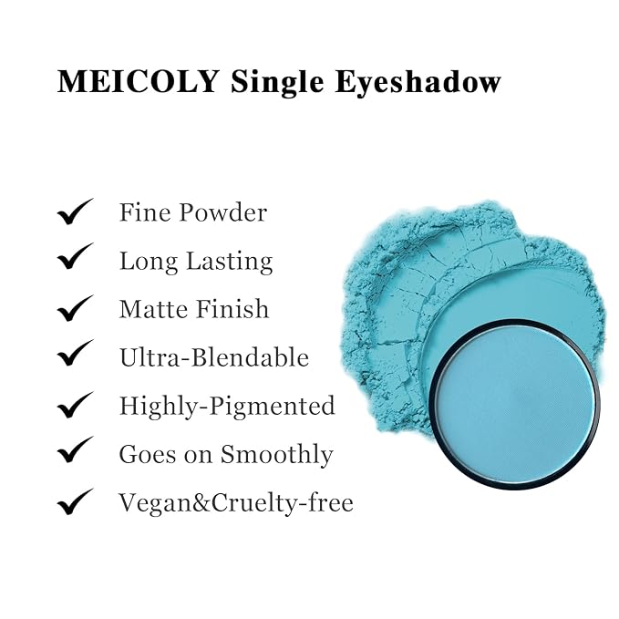 MEICOLY Light Blue Single Eyeshadow with Mirror,Baby Blue Eye Shadow for Halloween Corpse Bride Sally Makeup,Pressed Powder Eyeshadow,Matte Shade Eyelid Color Eye Makeup,High Pigment,Long Wear