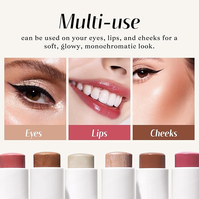 KIMUSE Face Sticks Trio, Cream Blush Stick & Highlighter Stick & Contour Stick for Sculpt the Cheeks, Long Lasting Cream Contour Stick Trio for Face Makeup, with Brush