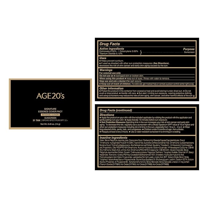 AGE20'S Signature Essence Pact SPF 50+ | Pack of 1 | 31 Medium Tan | Cream Foundation, Dewy Finish, Natural Coverage | Korean Cushion Foundation
