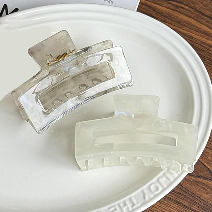 Cellulose Acetate Hair Clips for Women, Rectangle Tortoise Shell Celluloid Strong Hold Claw Clips for Thin Thick Hair, Barrette Jaw Clamp Styling Accessories for Ladies Mother (2 Pack)