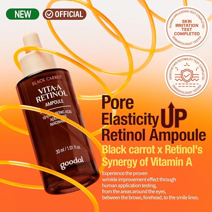 GOODAL Black Carrot VITA-A Retinol Ampoule 30ml, Hydration Facial Serum for Glowy Skin, Lightweight Serum, Korean Skincare, Pore minimizer