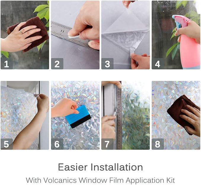Volcanics Window Privacy Film Static Window Clings Vinyl 3D Window Decals Window Stickers Rainbow Window Film for Glass Door Heat Home Control Anti UV 23.6 x 118 Inches