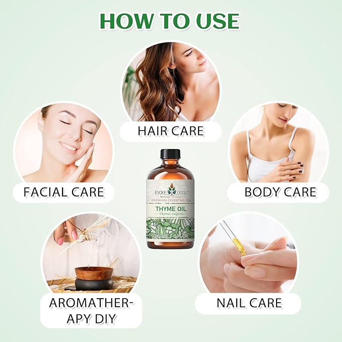 EVOKE OCCU Thyme Essential Oil for Diffuser, Massage, Candle and Soap Making - 4 FL Oz